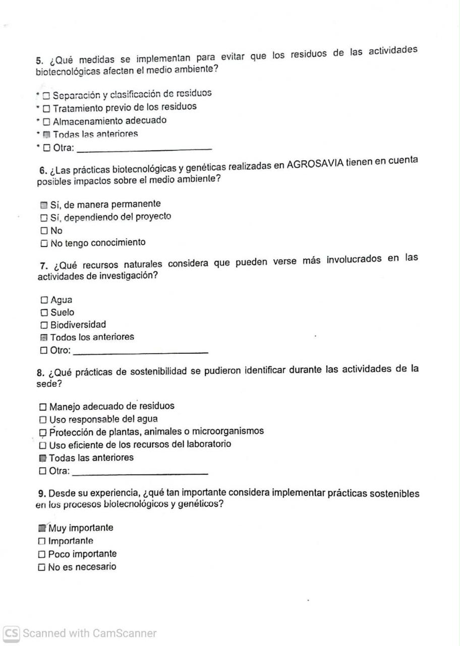 Encuesta página 2 con preguntas 5 a 9